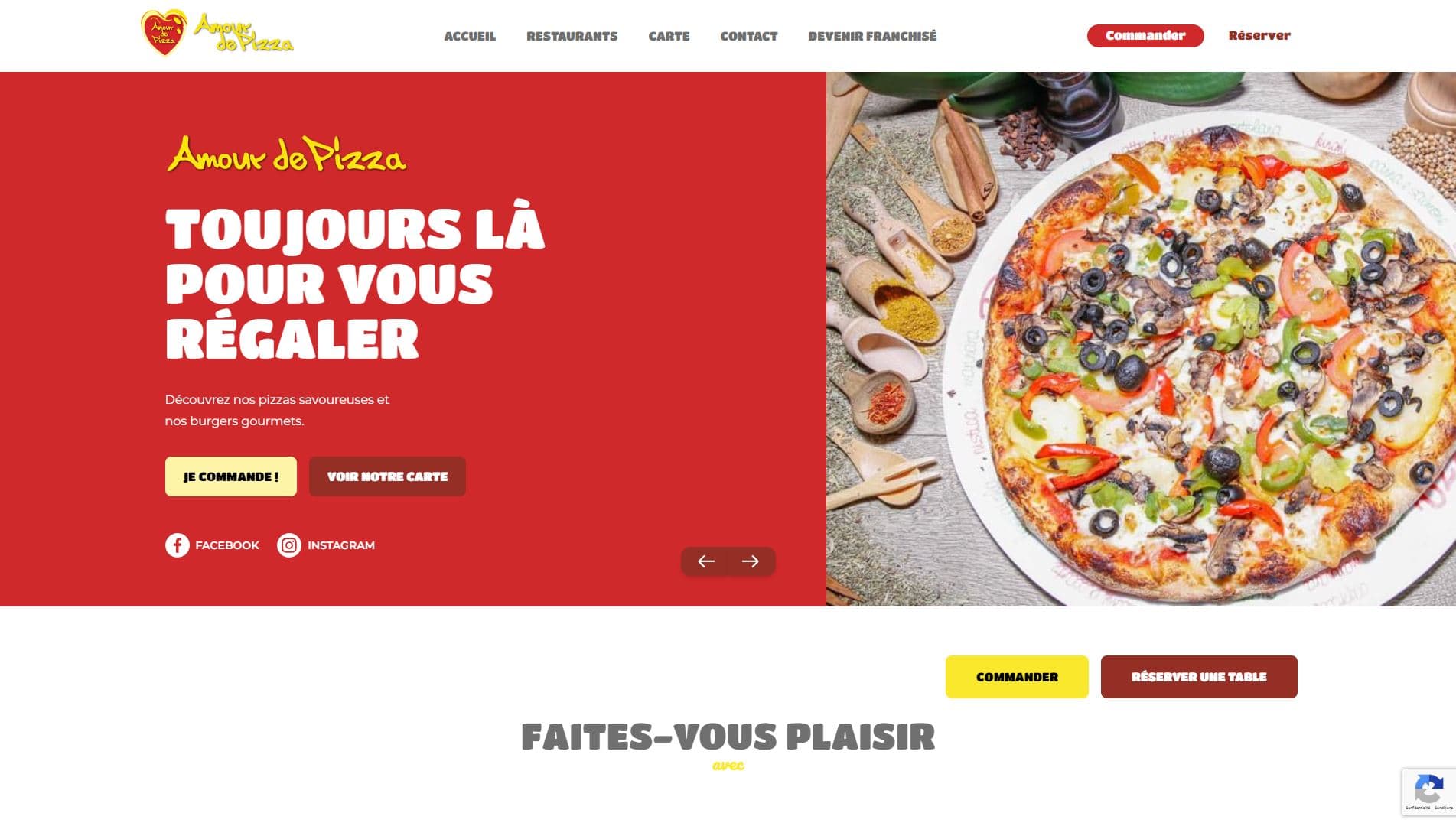 Amour de pizza : Site web